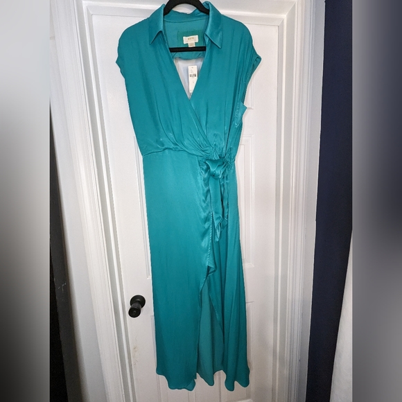 Stunning Anthropologie -Maeve Open-Back Wrap Midi Dress Green Size L. - Picture 5 of 5